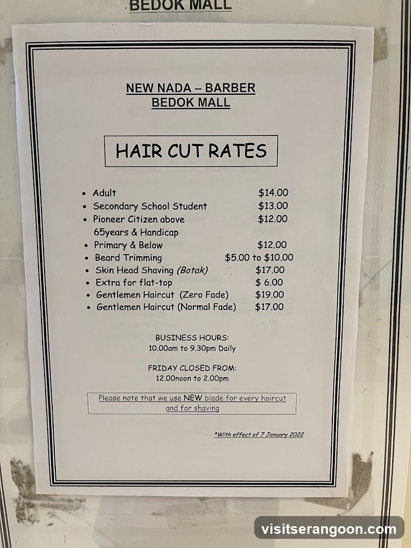 NEW NADA – BARBER BEDOK MALL HAIR CUT RATES