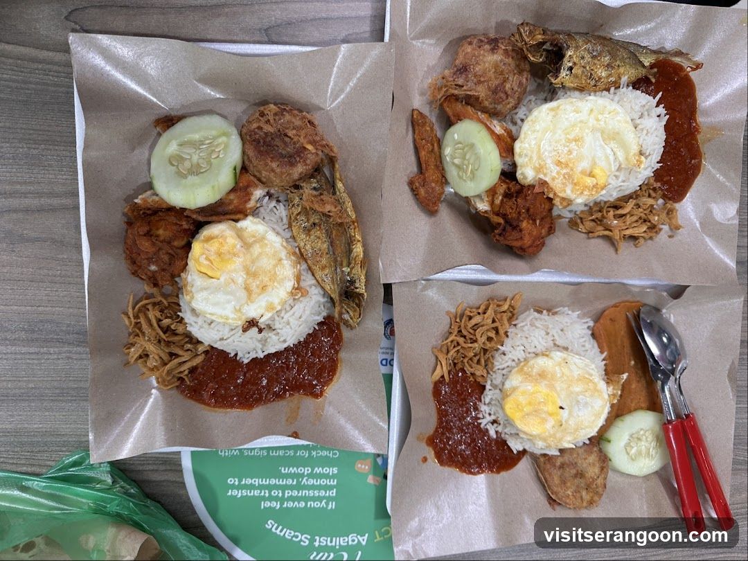 Three plates of Nasi Lemak