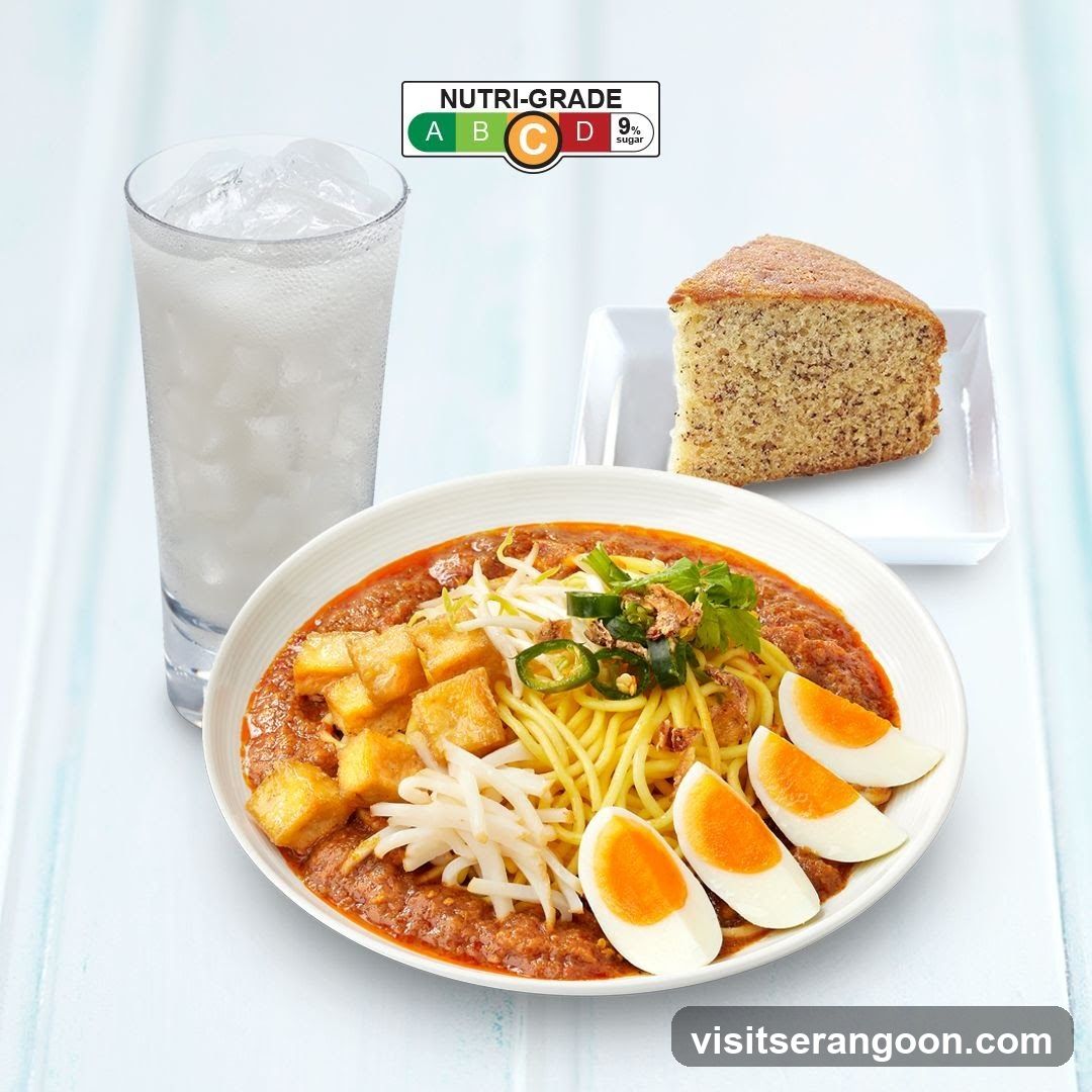 Noodle dish with drink and cake