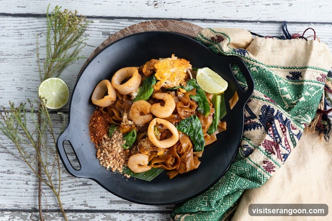 Pad See Ew with Shrimp and Squid
