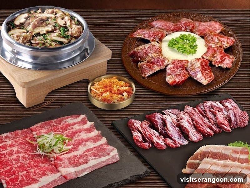 Assortment of Raw Meats and a Dish of Mushrooms