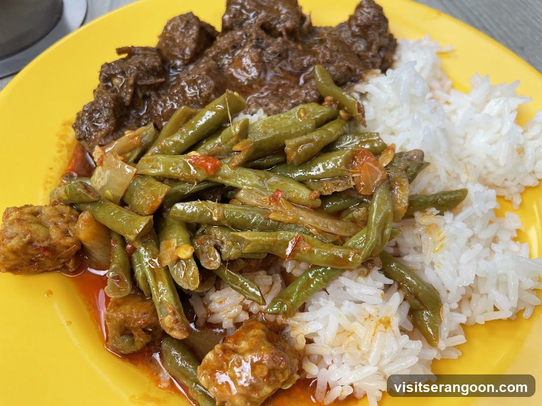 Plate of Rice with Beef and Green Beans