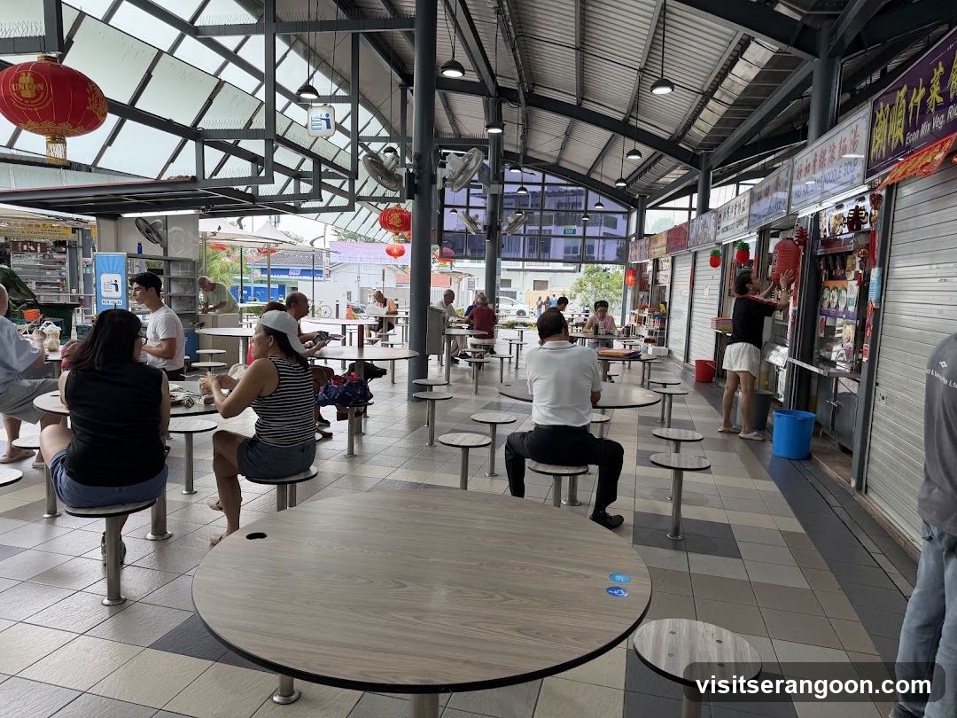 Busy food court with diners