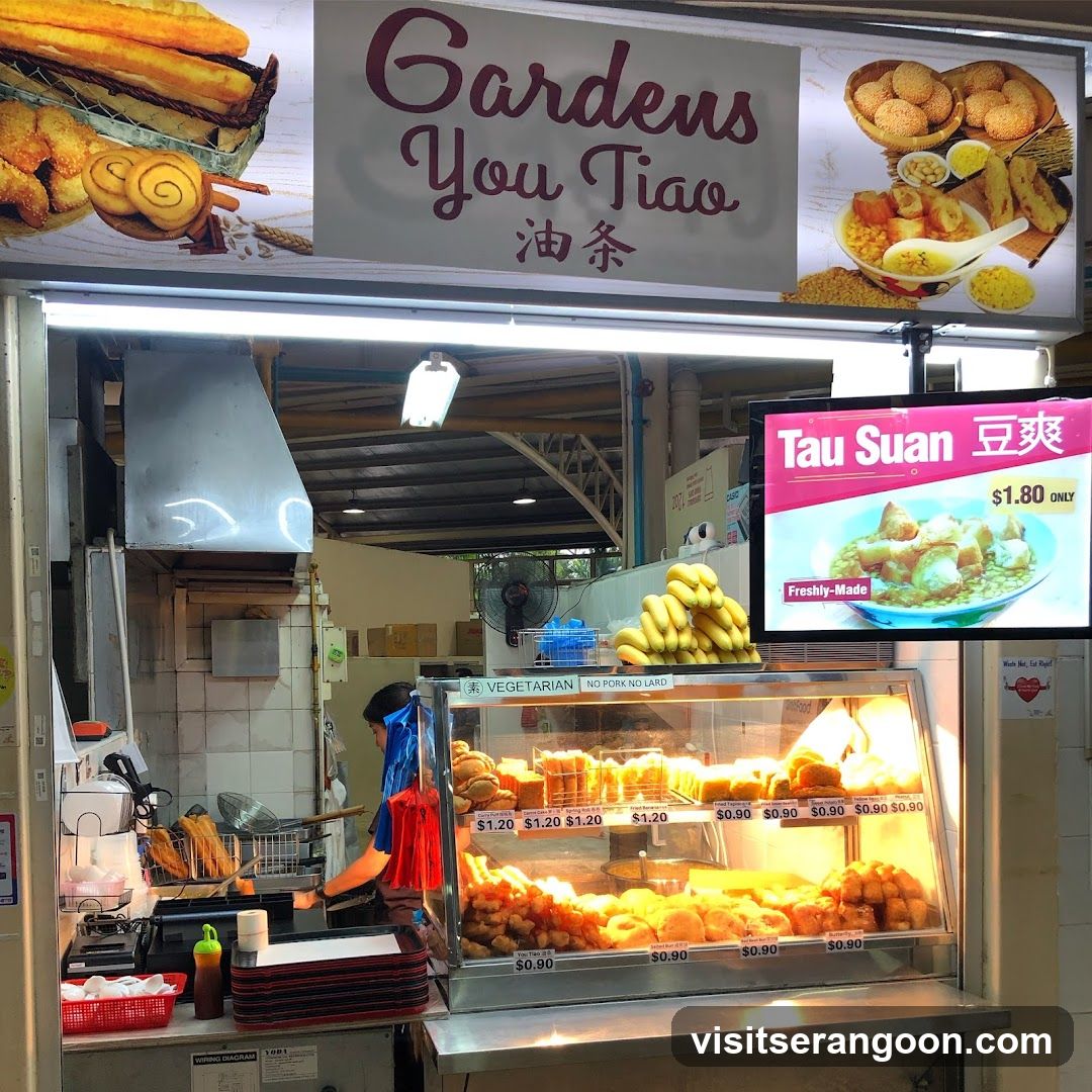 Food stall with fried dough and sweet soup