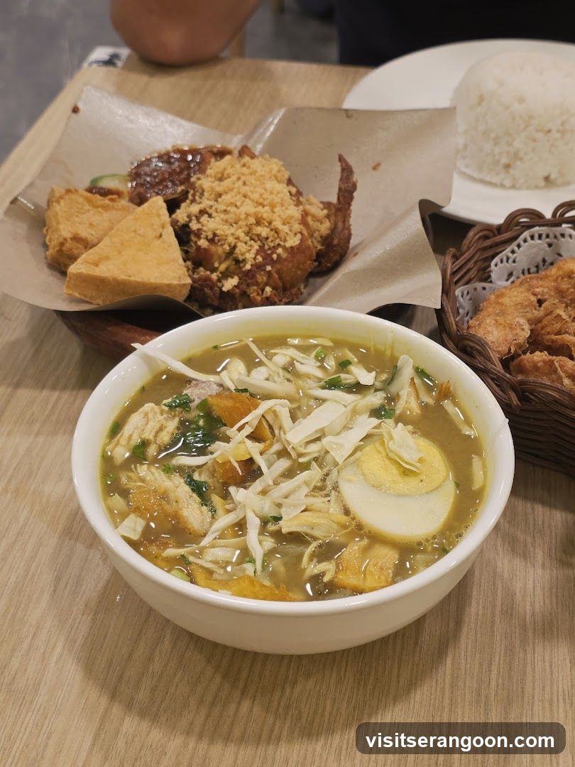 Soto Ayam with Fried Chicken and Rice