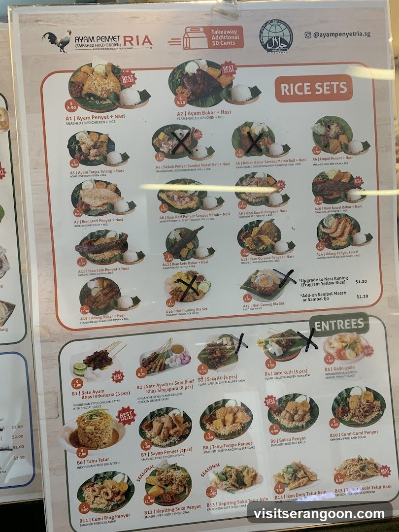 AYAM PENYET RIA Menu