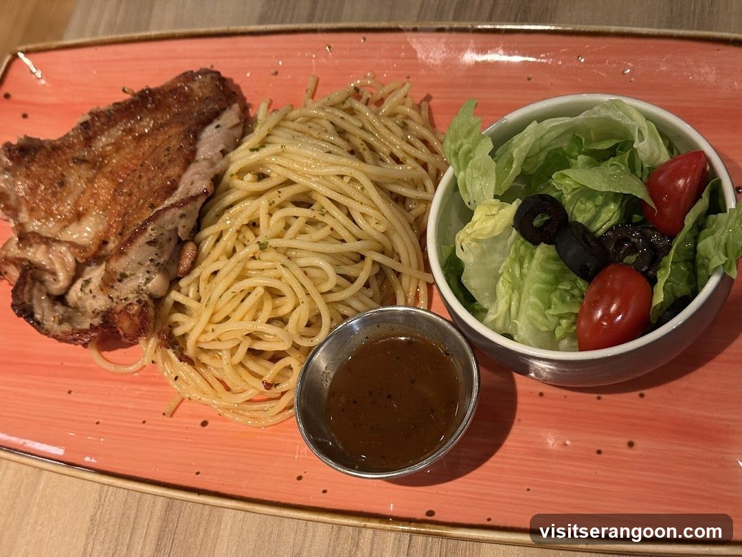Chicken with Spaghetti and Salad