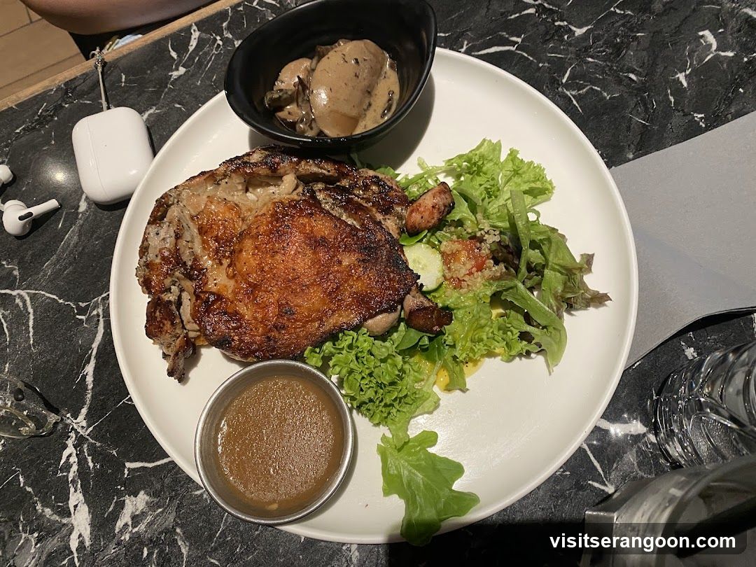 Grilled Chicken with Salad and Mushroom Sauce