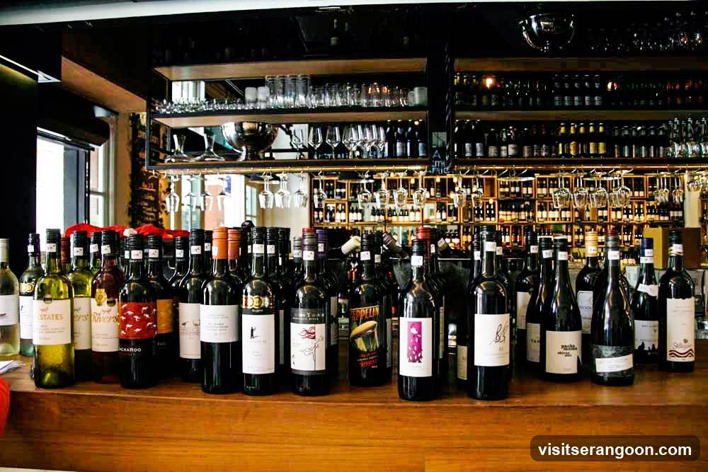 Wine bottles on a bar