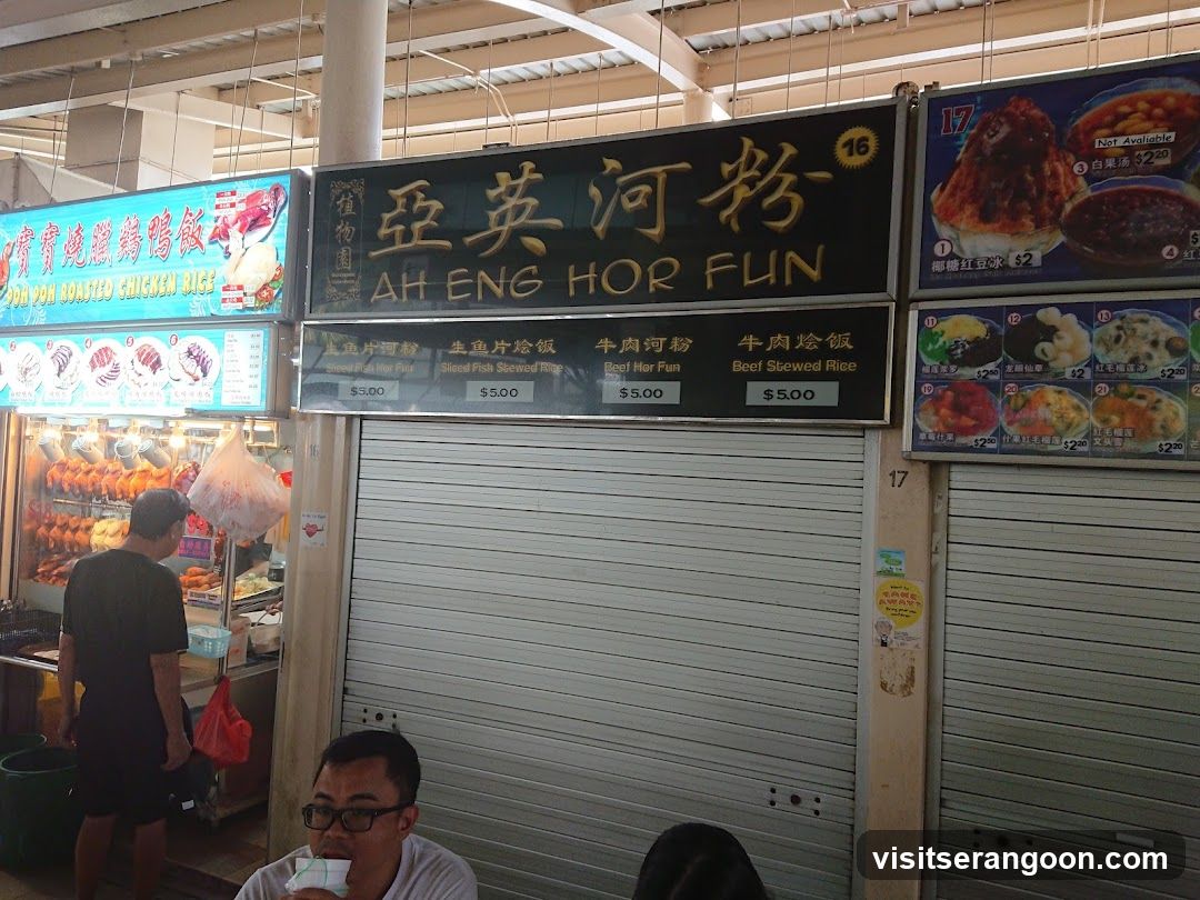 Food stalls with signage and food displays