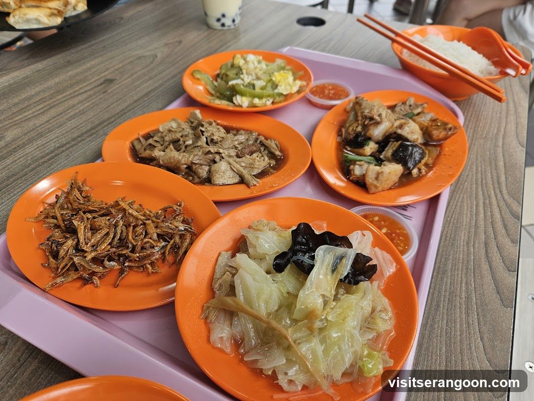 Tray of Food with Rice and Drinks