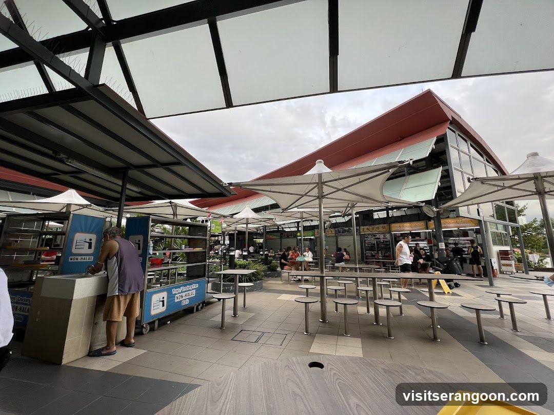 Outdoor Food Court with Stalls and Seating