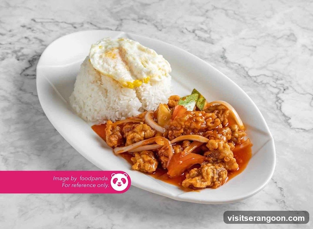 Sweet and Sour Pork with Rice and Fried Egg