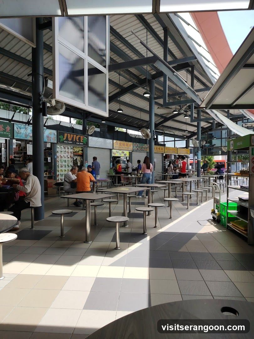 Food court with tables and chairs