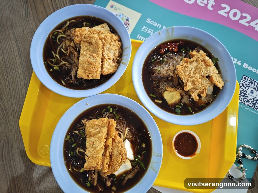 Bowls of Noodles with Fried Tofu Skin