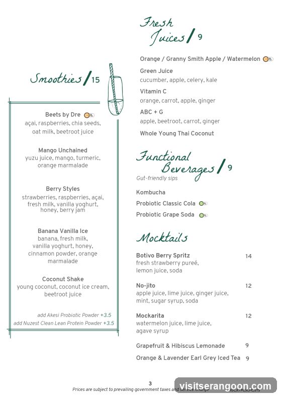 Fresh Juices, Smoothies, Functional Beverages, Mocktails