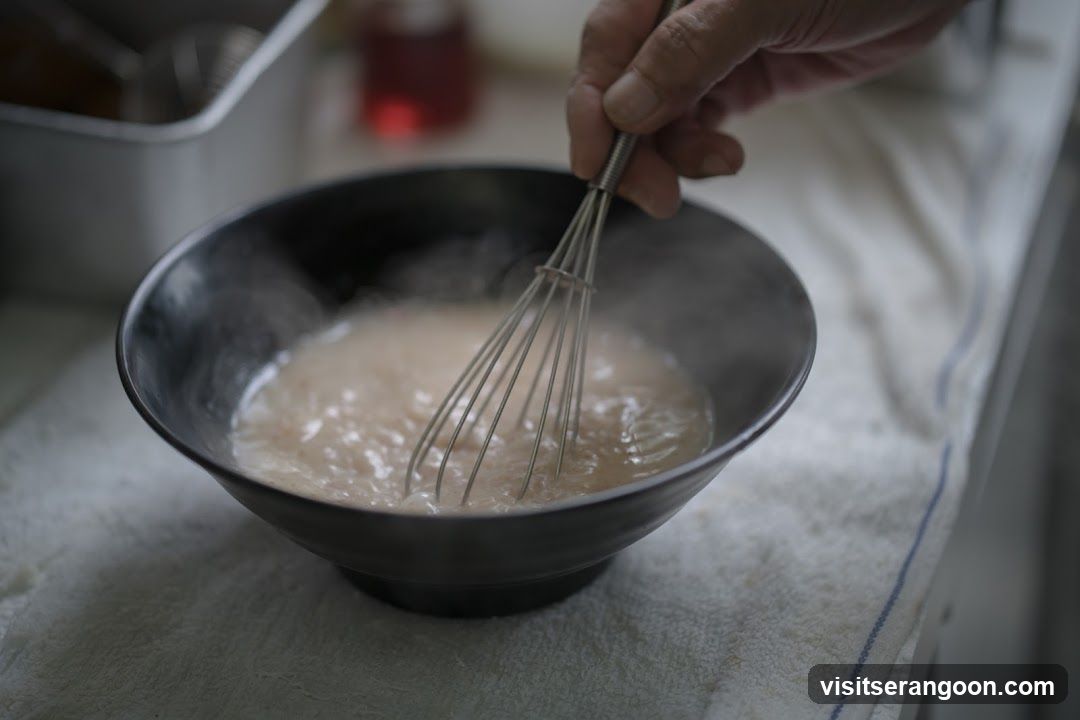 Whisking a mixture in a bowl