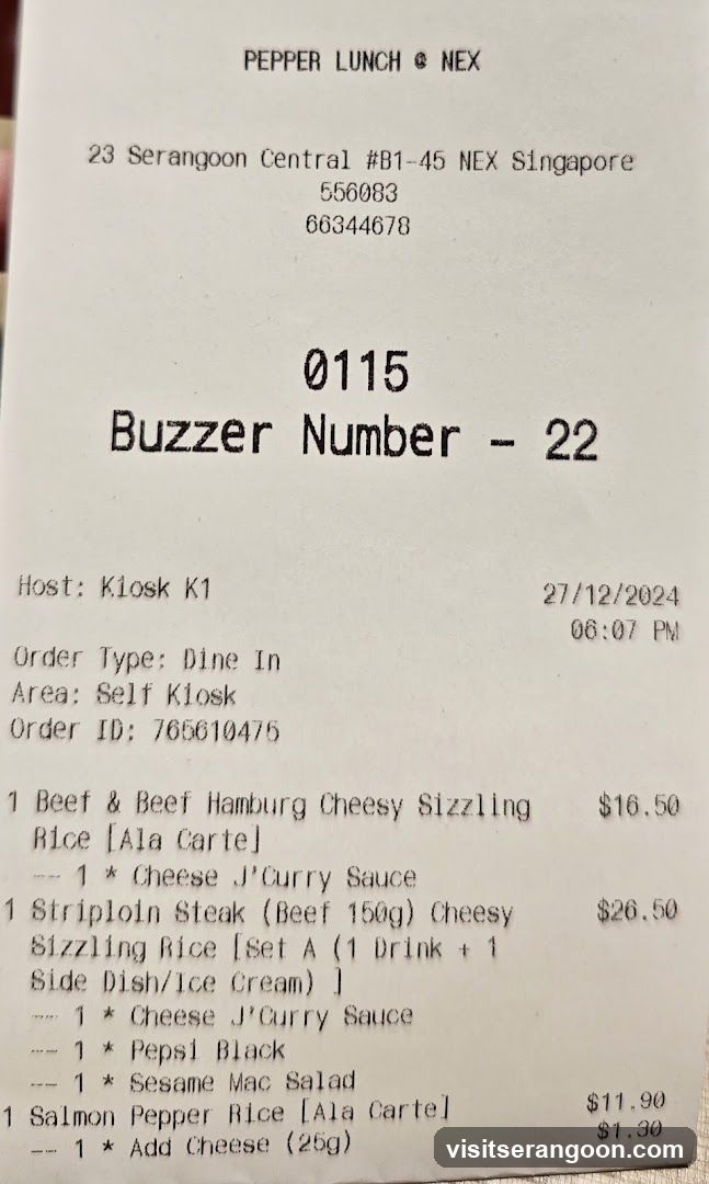 Receipt from Pepper Lunch