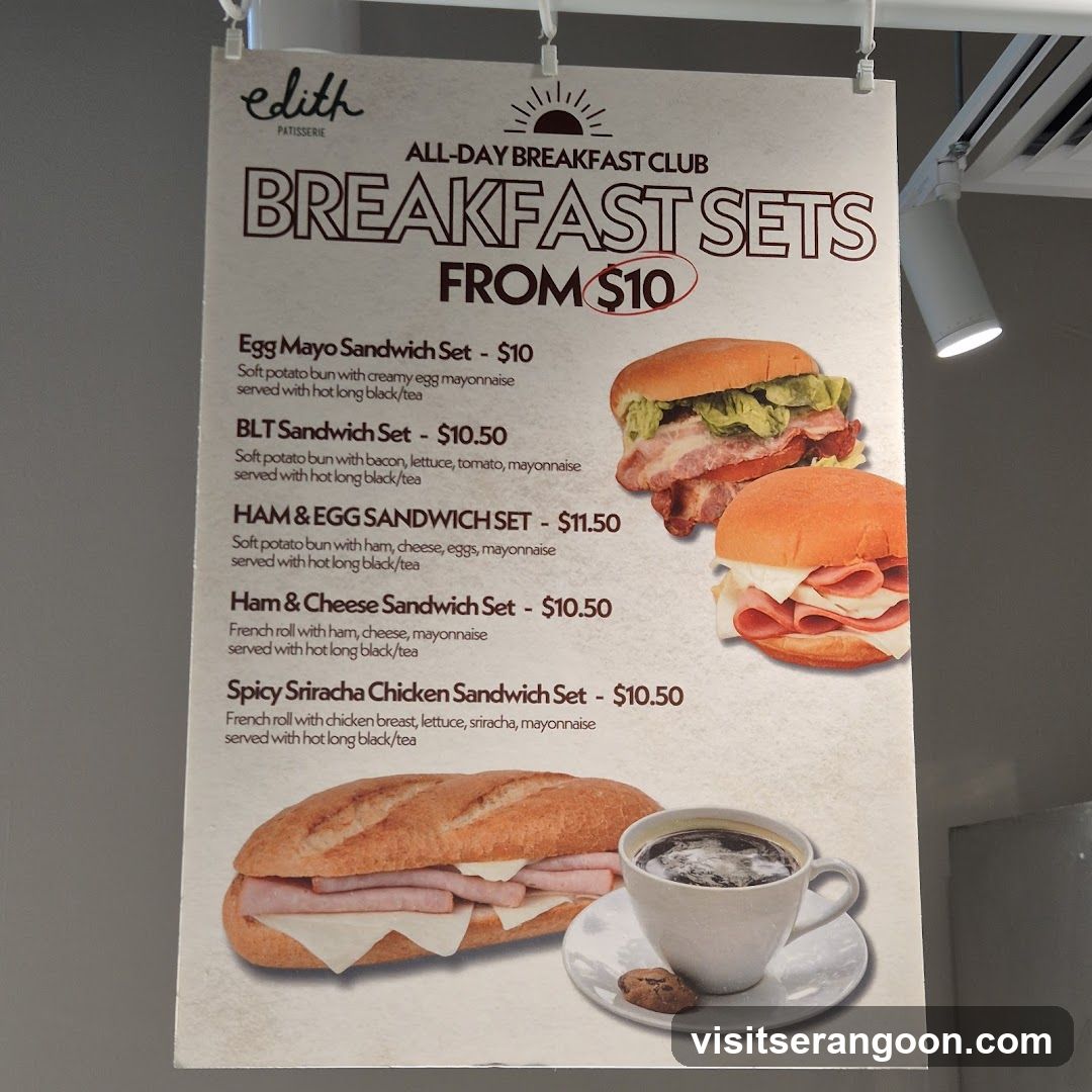 Menu for All-Day Breakfast Club featuring various sandwich sets.