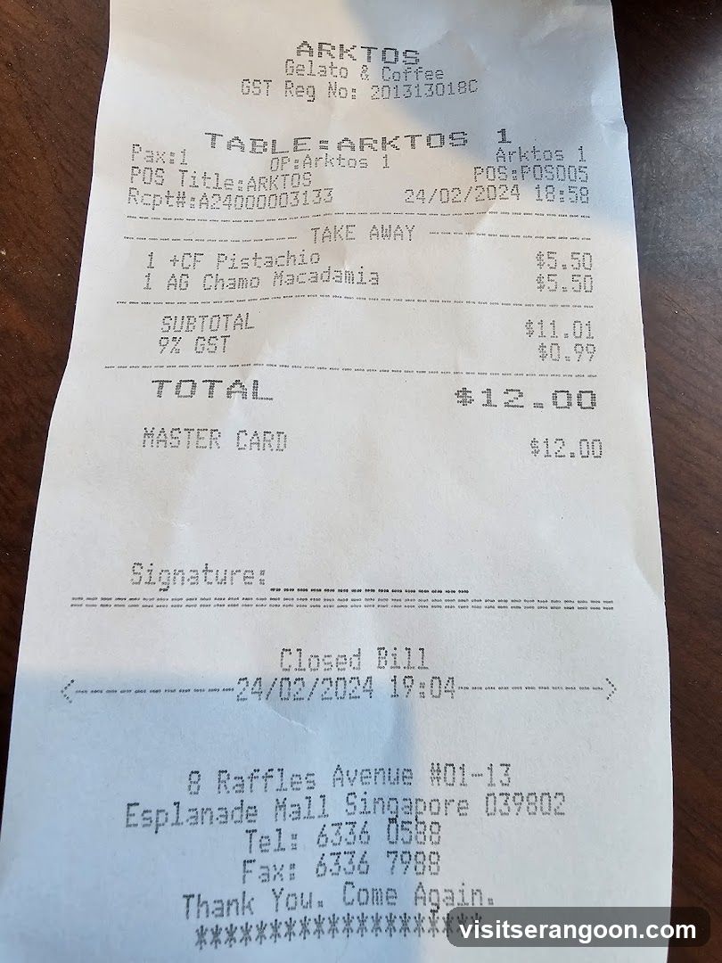 Receipt from Arktos Gelato & Coffee