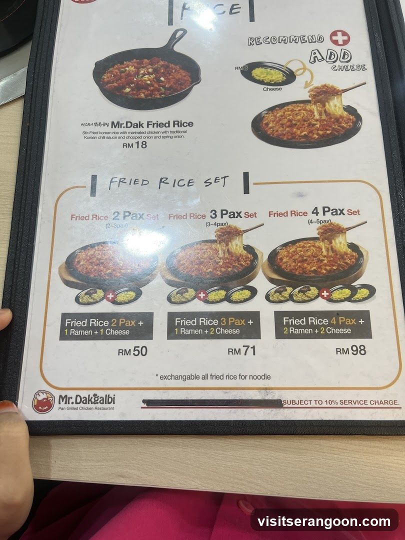 Menu featuring fried rice dishes and sets.