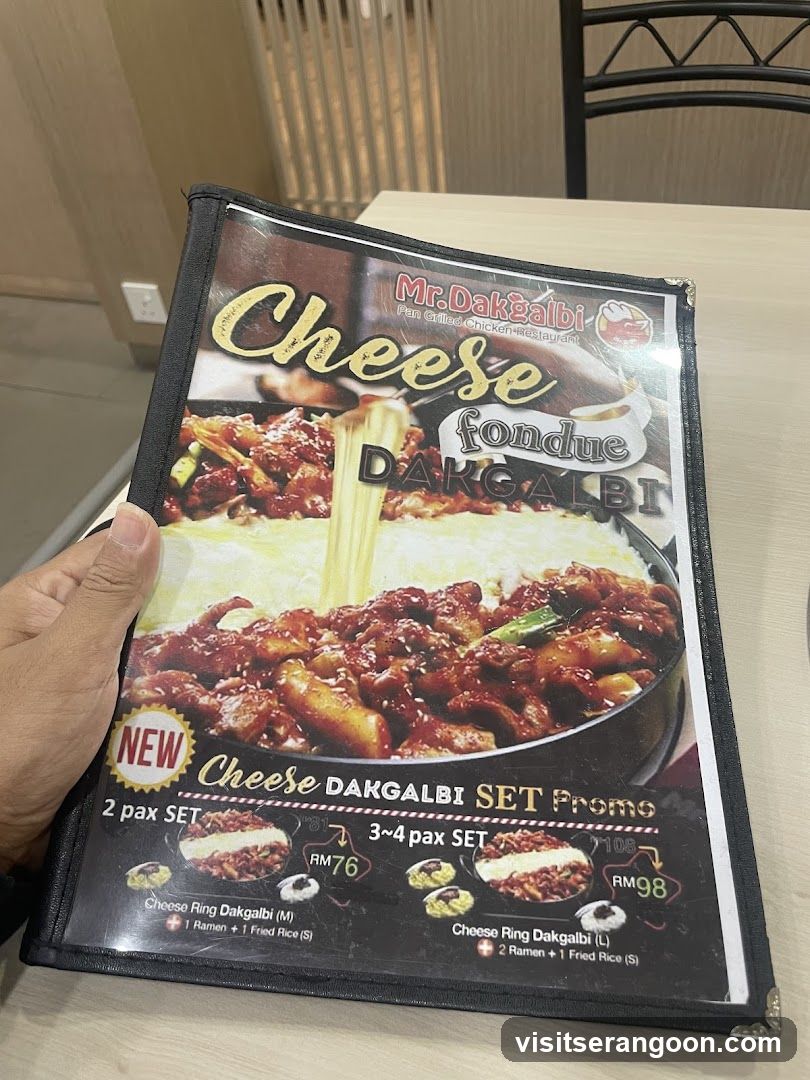 A menu featuring Cheese Dakgalbi sets.