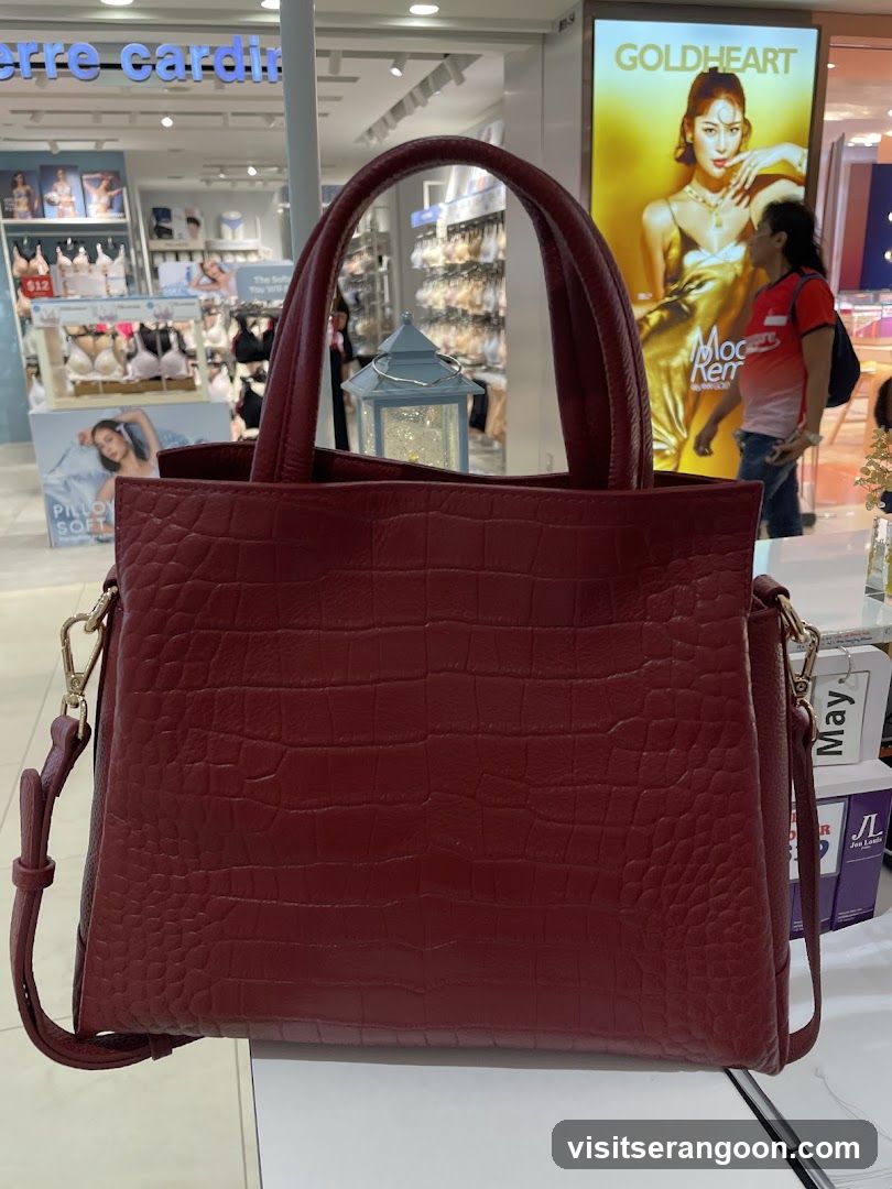 Red Crocodile-Print Handbag Display