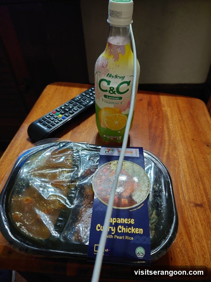 Lunch Setup with C&C Lemon Drink and Japanese Curry Chicken