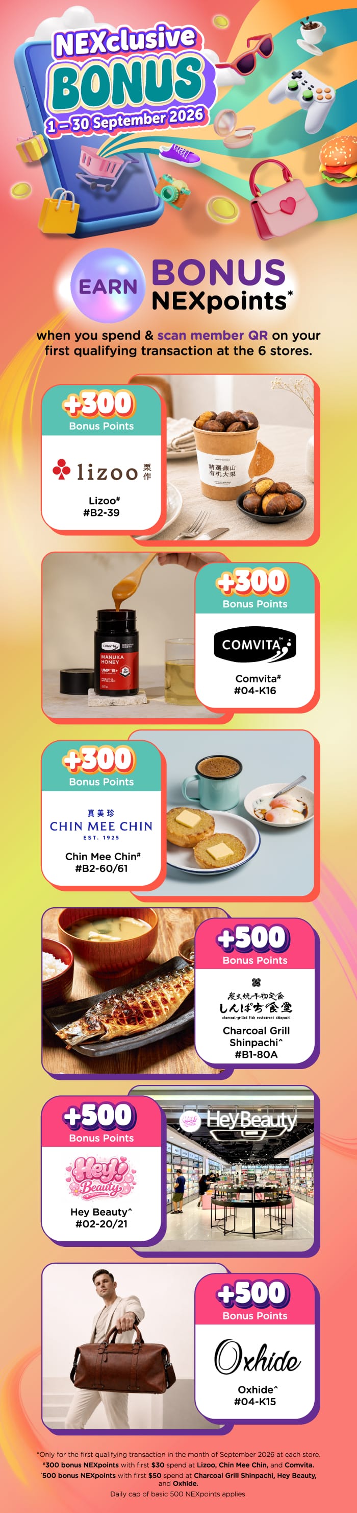 NEX bonus NEXpoints at six stores, 1–30 September 2026
